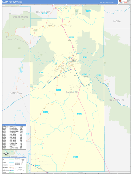 Santa Fe County Wall Map Basic Style